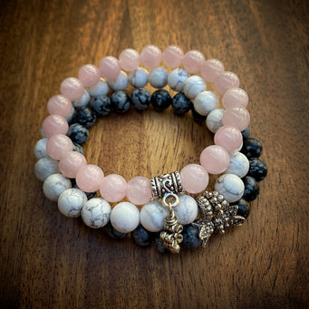 Big Raven Yoga Black-and-White-and-Pink Happy Stack Bracelet